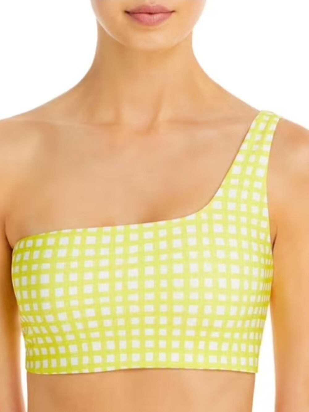 Peixoto Yellow Gingham Theo One Shoulder Bikini Top XS New